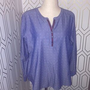 Izod Women's Blue Blouse with Polka Dots and Button Detail